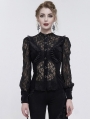 Black Sexy Gothic Lace Velvet Ruffle Long Sleeve Shirt for Women