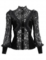 Black Sexy Gothic Lace Velvet Ruffle Long Sleeve Shirt for Women