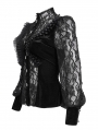 Black Sexy Gothic Lace Velvet Ruffle Long Sleeve Shirt for Women