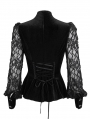 Black Sexy Gothic Lace Velvet Ruffle Long Sleeve Shirt for Women