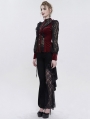 Wine Red Sexy Gothic Lace Velvet Ruffle Long Sleeve Shirt for Women