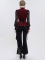 Wine Red Sexy Gothic Lace Velvet Ruffle Long Sleeve Shirt for Women