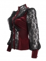 Wine Red Sexy Gothic Lace Velvet Ruffle Long Sleeve Shirt for Women
