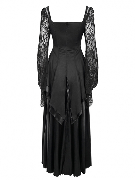 Black Elegant Gothic Retro Lace Appliqued Long Party Dress - Devilnight ...