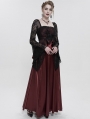 Wine Red Elegant Gothic Retro Lace Appliqued Long Party Dress