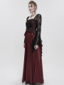 Wine Red Elegant Gothic Retro Lace Appliqued Long Party Dress