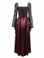 Wine Red Elegant Gothic Retro Lace Appliqued Long Party Dress