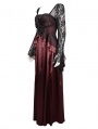 Wine Red Elegant Gothic Retro Lace Appliqued Long Party Dress