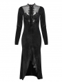 Black Vintage Gothic Velvet Slit Long Sleeve Fishtail Party Dress