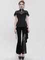 Black Vintage Gothic Lace Short Sleeve Slim Shirt for Women