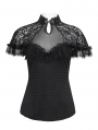 Black Vintage Gothic Lace Short Sleeve Slim Shirt for Women