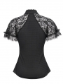 Black Vintage Gothic Lace Short Sleeve Slim Shirt for Women