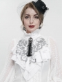 White and Black Vintage Gothic Victorian Ruffled Jabot Necktie for Women