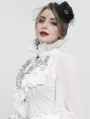 White and Black Vintage Gothic Victorian Ruffled Jabot Necktie for Women