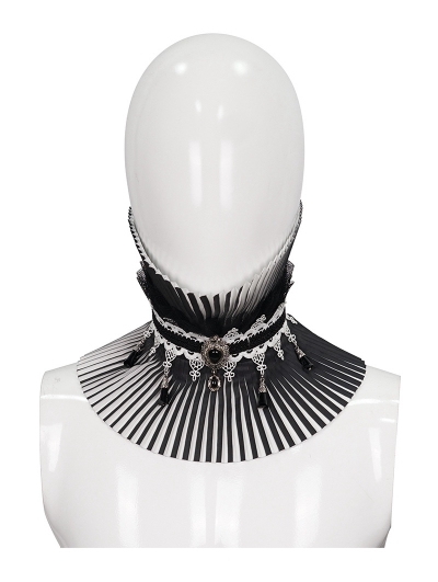 Black and White Gothic Retro Pleated Stand Collar for Women