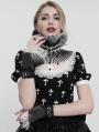 Black and White Gothic Lace Pleated Flared Gloves for Women