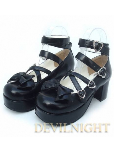 Black/Pink/White High Heel Crossed Belt Sweet Lolita Shoes