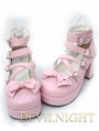 Black/Pink/White High Heel Crossed Belt Sweet Lolita Shoes