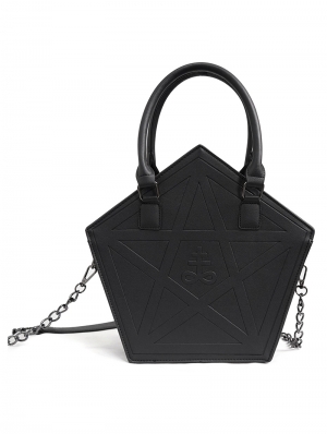 Black Gothic Punk Pentagram PU Leather Chain Shoulder Bag