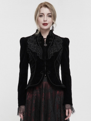 Black Gothic Vintage Velvet Short Jacket for Women