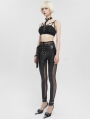 Black Sexy Gothic Punk Long Slim Fishnet PU Leather Pants for Women