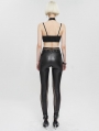 Black Sexy Gothic Punk Long Slim Fishnet PU Leather Pants for Women