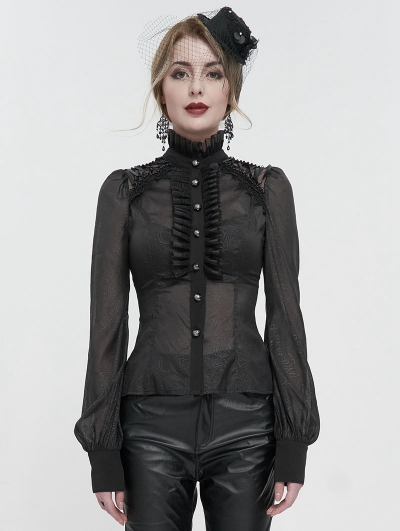 Black Sexy Gothic Transparent Long Sleeve Blouse for Women