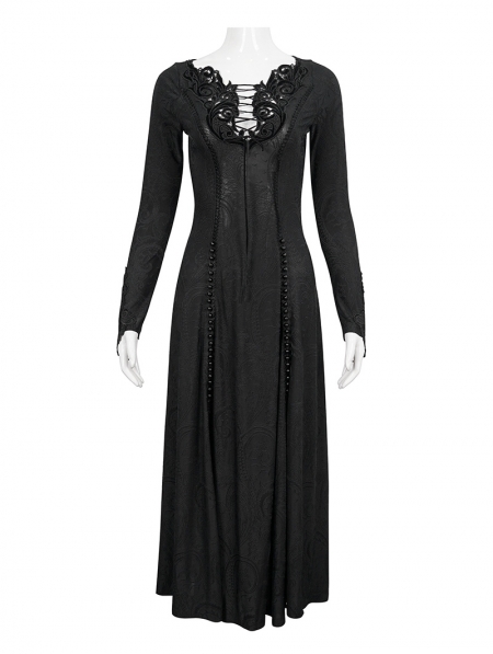 Black Vintage Gothic Sexy Lace Appliqued Long Sleeve Dress - Devilnight ...