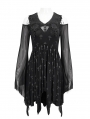 Black Gothic Cross Pattern Off-the-Shoulder Short Irregular Dress