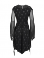 Black Gothic Cross Pattern Off-the-Shoulder Short Irregular Dress