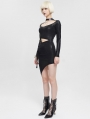 Black Sexy Gothic Punk Cutout Long Sleeve Irregular Short Slim Dress