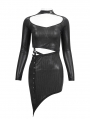 Black Sexy Gothic Punk Cutout Long Sleeve Irregular Short Slim Dress