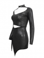 Black Sexy Gothic Punk Cutout Long Sleeve Irregular Short Slim Dress