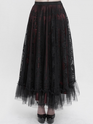 Wine Red Vintage Gothic Elegant Lace Long Skirt
