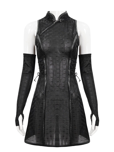 Black Sexy Gothic Chinese Cheongsam Style Short Dress with Detachable Long Gloves