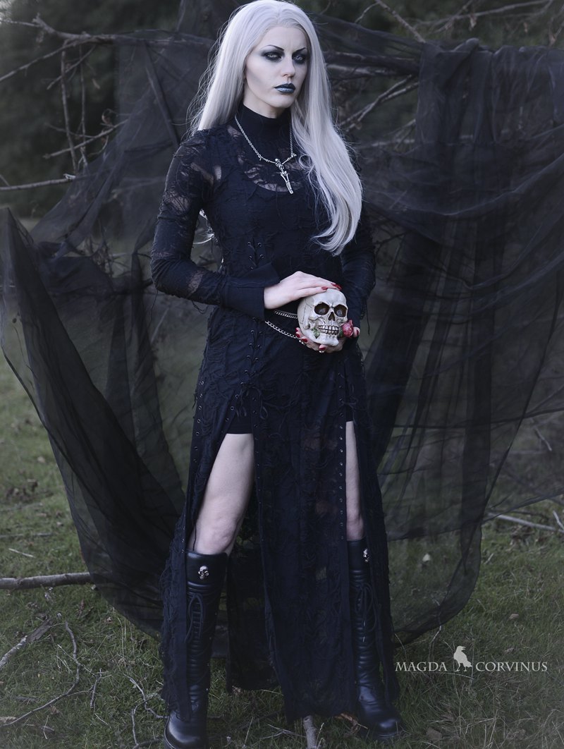 Black Gothic Retro Lace Rope Dress - Devilnight.co.uk