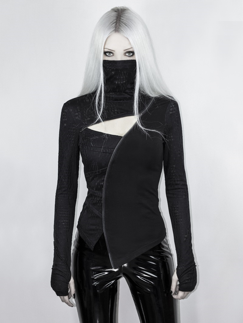 Black Gothic Punk Dark Turtleneck T-Shirt for Women