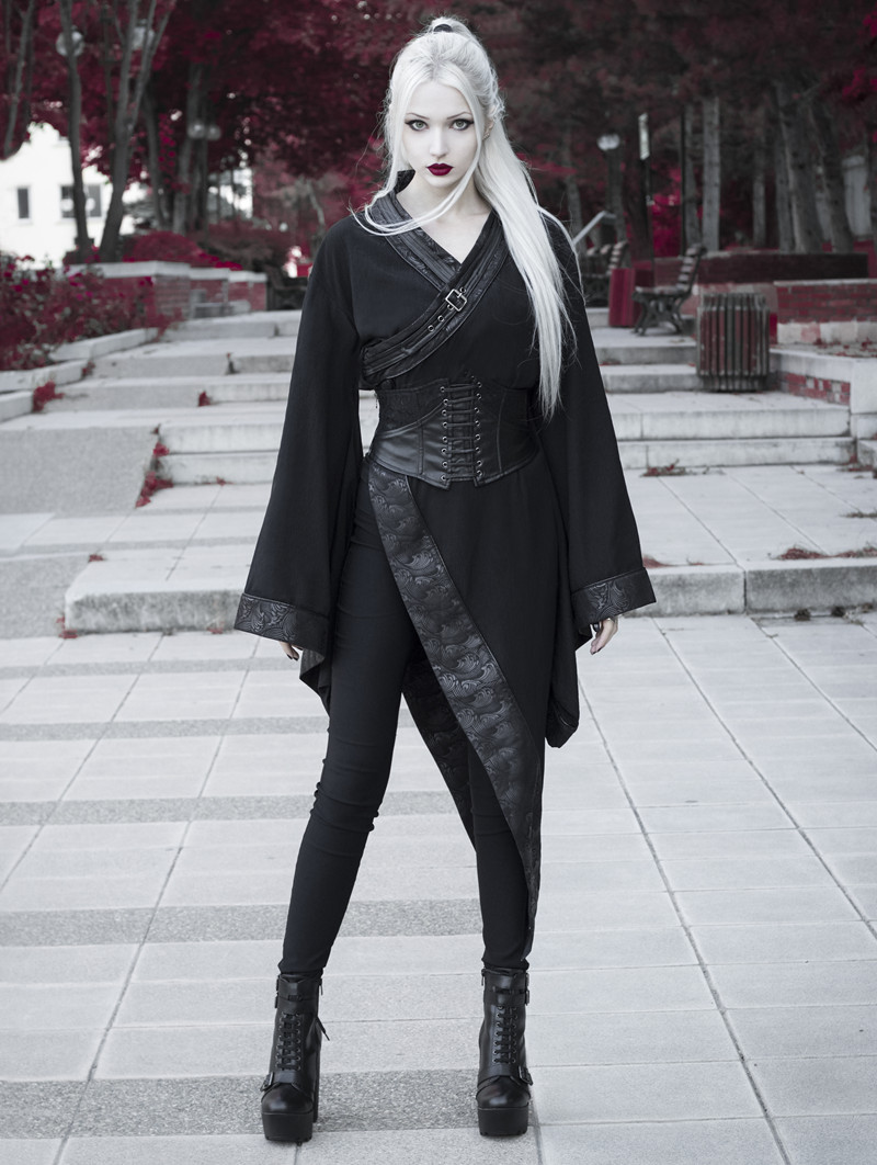 Dark Gothic Punk Asymmetric Kimono for Women