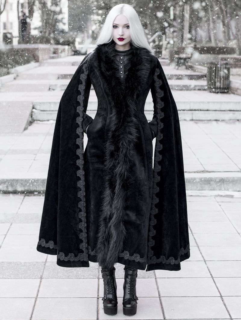 Black Gothic Vintage Morticia Addams Winter Warm Long Coat for Women