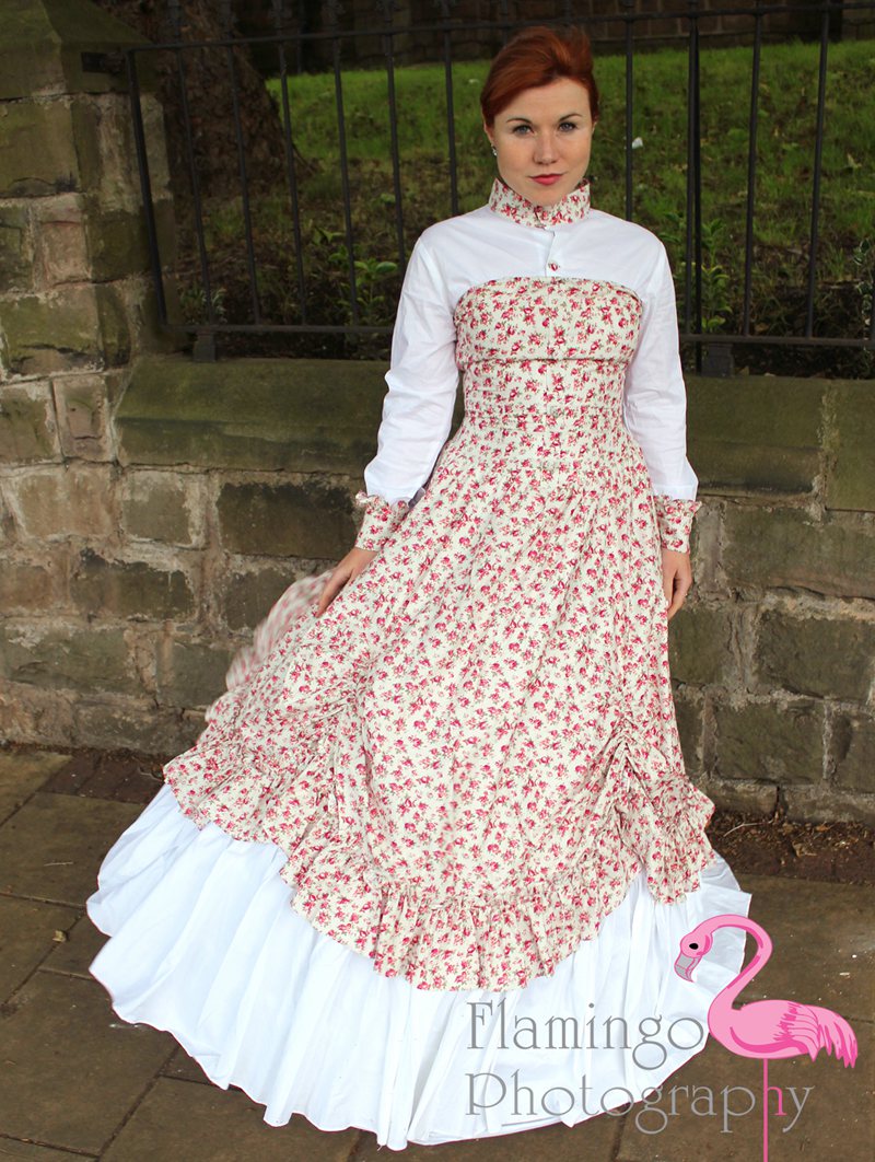 White and Floral Pattern Classic Rococo Victorian Dress - Devilnight.co.uk