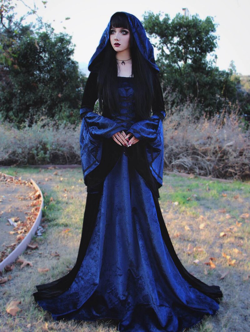 Amazon.com: Gothic Blue Lace Up Corset Dresses Vintage Lace Trim ...