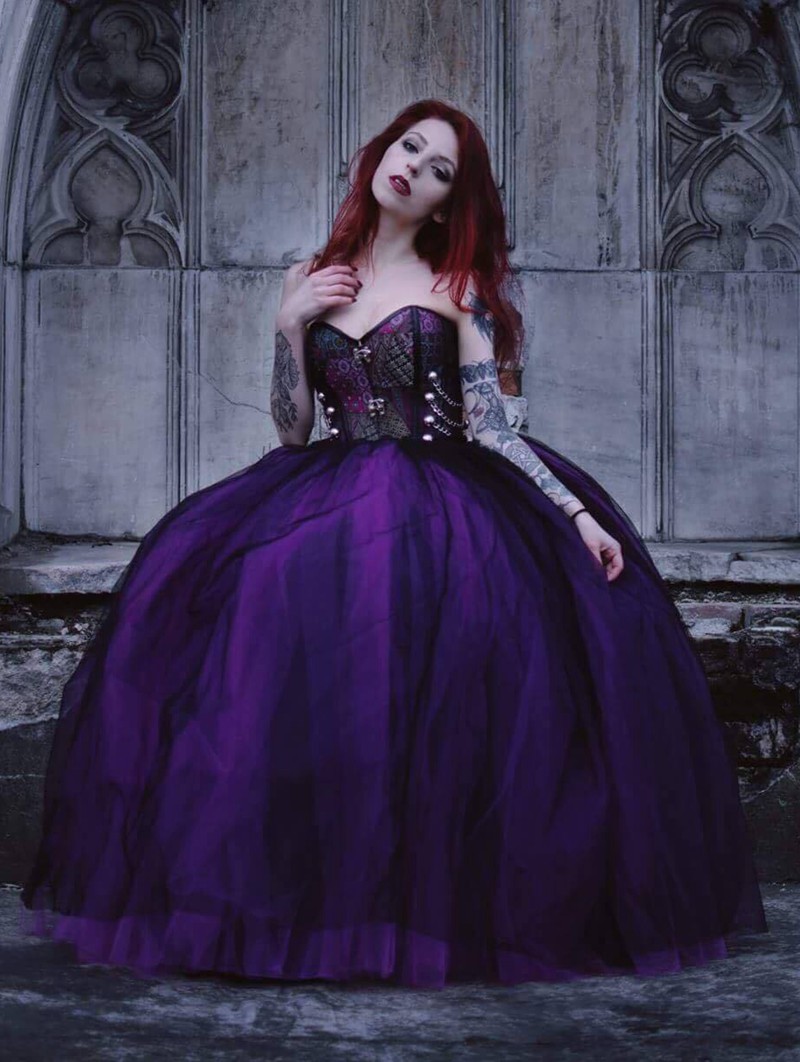 Purple and Black Steampunk Style Gothic Corset Long Prom Dress ...